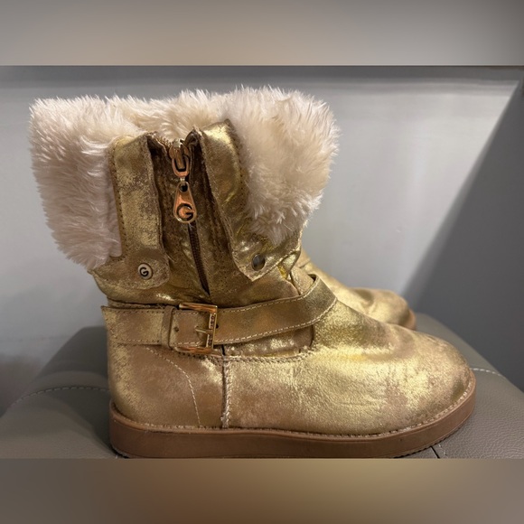 G by Guess Shoes - G by Guess Metallic Gold Faux-Fur Winter Boots